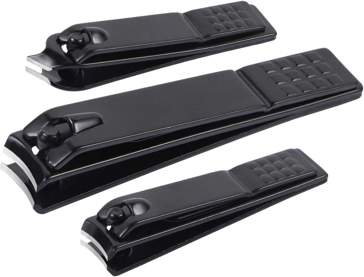Annomor Black Matte Stainless Steel Nail Clippers & Slant Edg Toenail Clipper Cutter Metal Case for Men and Women, 3 Pcs Set