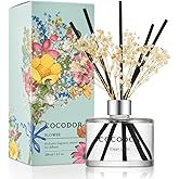 COCODOR Flower Reed Diffuser Set / 6.7oz / Clean Linen/Scent Diffuser with Sticks Home Fragrance Reed Diffuser for Bathroom Shelf Decor