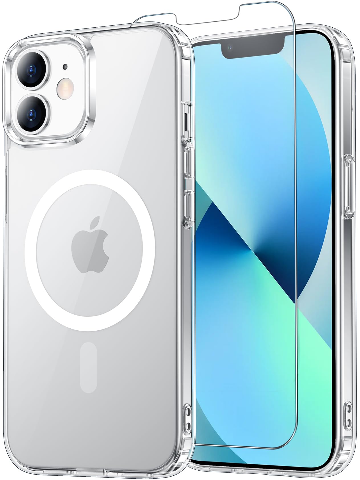 Photo 1 of Temdan for iPhone 12 Mini Case & iPhone 13 Mini Case Clear with Screen Protector, Compatible with Magsafe, Anti-Yellowing, Military-Grade Protection, Shockproof Slim Magnetic Phone Case Cover