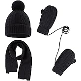 Kids Winter Hat Scarf Mittens Set Toddler Knitted Beanie Girls Fleece Children Neck Warmer Boys Warm Gloves 2-7 Years