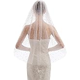 ELAWBTY Womens 1 Tier Fingertip Length Pearl Wedding Bridal Veil With Comb X01