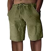 Puimentiua Linen Shorts for Men, Lightweight Elastic Waist Summer Beach Mens Linen Shorts