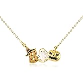 NEKOL Halloween BOO Necklace for Women, Candy Corn Ghost and Pumpkin Lantern Charms Pendant Chokers Necklace, Dripping Oil Finish Festive Pendant Necklace Halloween Costume Party Jewelry Gift