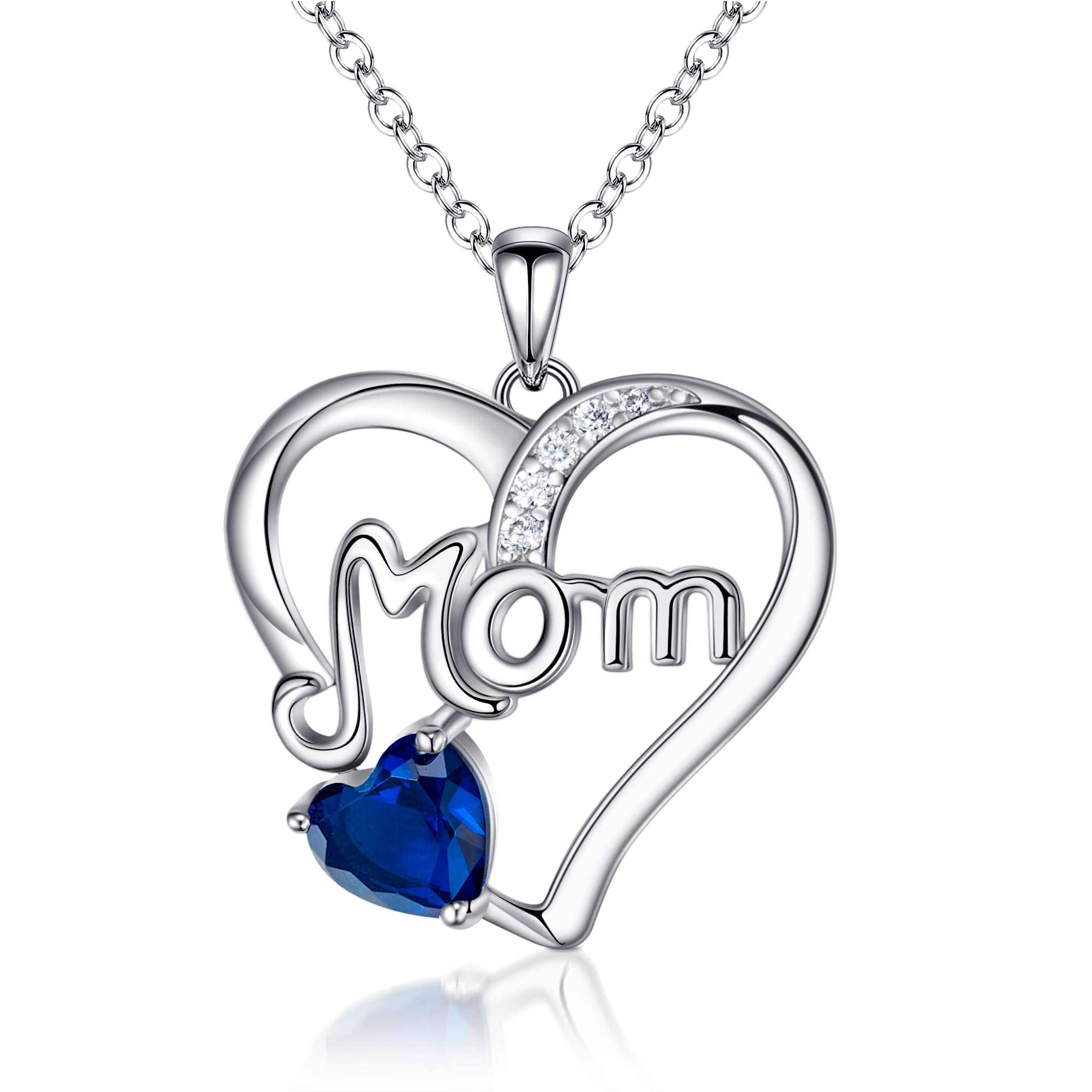 Ever Faith Mom Necklace S925 Silver Sapphire Blue CZ September Birthstone Heart Pendant Mothers Necklace Mothers Day Birthday Gifts for Women, Grandma