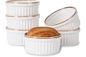 ONTUBE Ramekins- Porcelain Souffle Dish Oven Safe Set of 6 (Brown/White, 4oz)