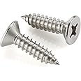 #6 x1/2" Flat Head Sheet Metal Screws Wood Screws, 304 Stainless Steel 18-8, Self Tapping, 100 PCS