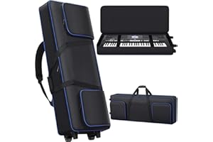 ALEEMIN 61 Key Keyboard Case with Wheels (40.5" * 16.5" * 5.5"), 61 Key Piano Keyboard Rolling Bag Soft Padded with Multiple Pockets, Electric Piano Keyboard Travel Gig Bag for 61 Key Keyboard and Accessories