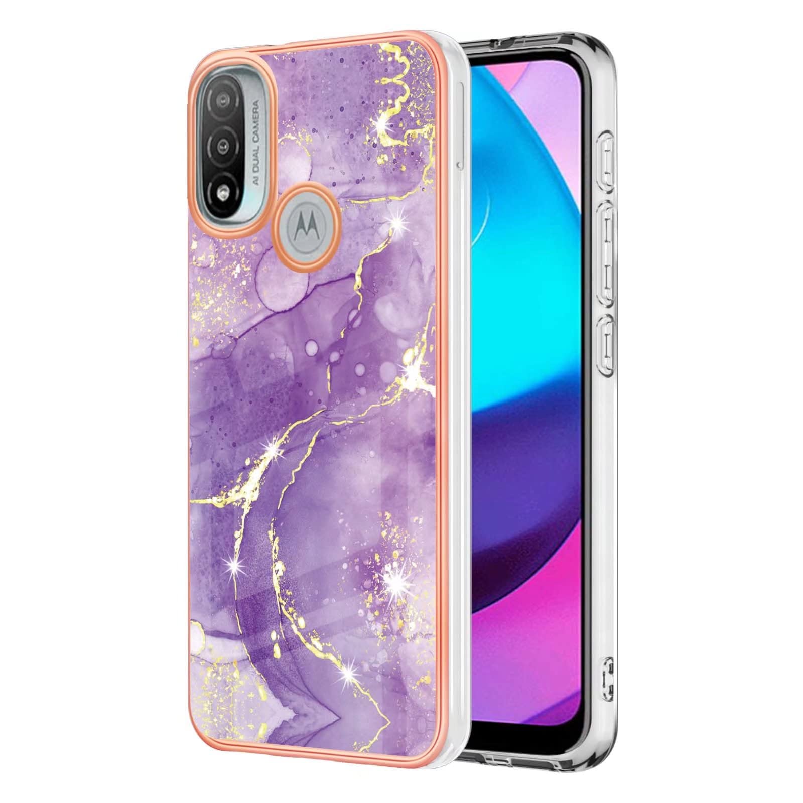 Dfjhure Motorola Moto E20 Case Moto E30 Case Moto E40 Glitter Phone Case Marble Design Case Thin Slim Soft TPU Silicone Shockproof Bumper Protective Rubber Phone Cover- Purple