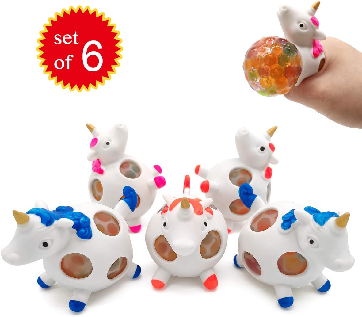 EUYZOU Anti Stress Squishy Multicolored Hand Exercise DNA Ball, Slime Prime Toys for Kids, Animal Stress Ball, ADHD Fidget Toys Set of 6, Unicorn