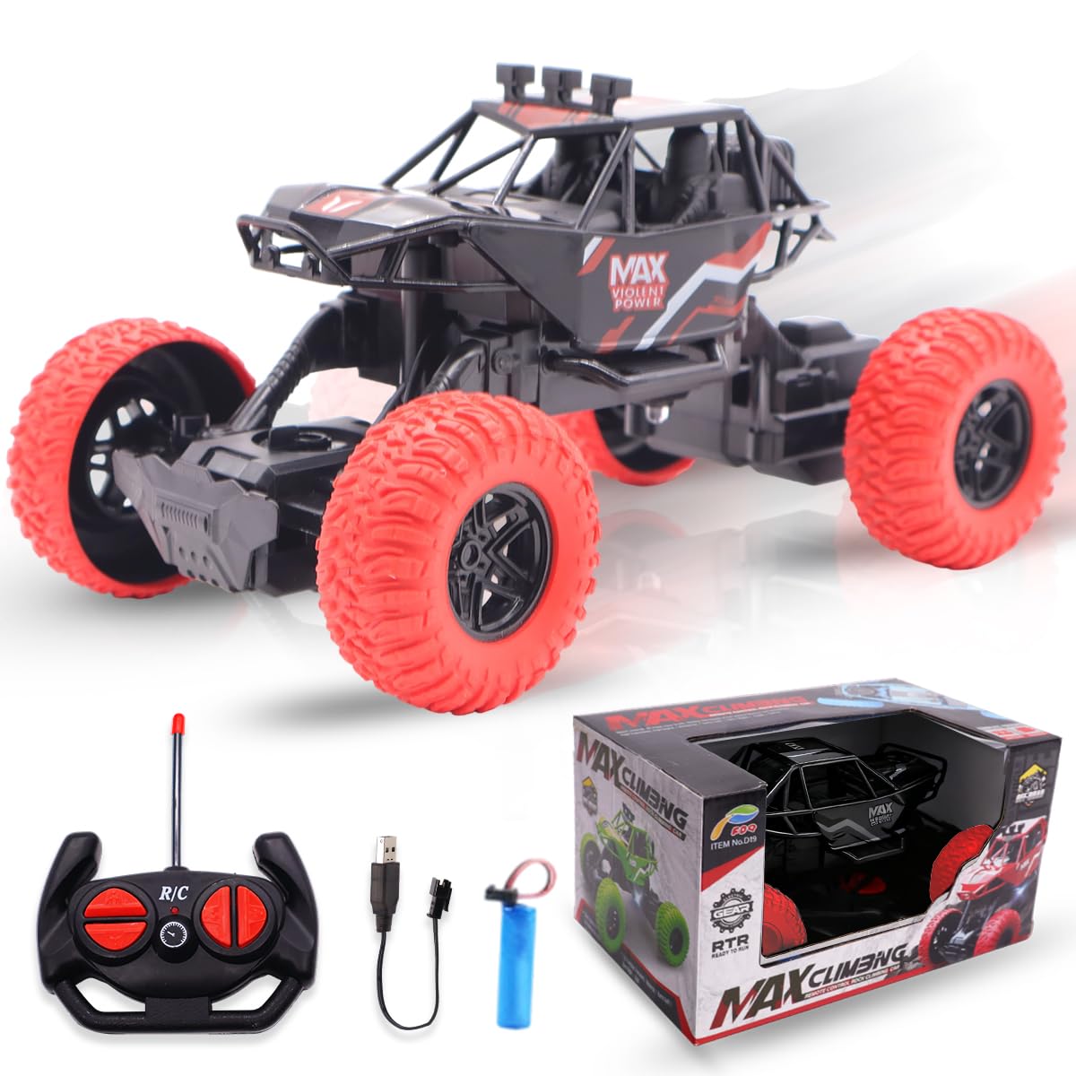 LKNBIF Remote Control Cars, Kids RC Cars High-Speed Off-Road Race Car with Rechargeable Battery, Radio Controlled Truck Toy for Kids Christmas Birthday Gifts for Aged 4 and Up-Black