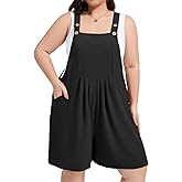 Moon Wood Plus Size Rompers for Women Short Overalls Jumpsuit with Adjustable Straps Sleeveless Romper With Pockets