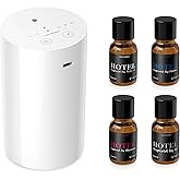 Airversa Waterless Essential Oil Diffuser Starter Kit with 4 x 10mL Hotel Scent Fragrance Oil, Battery Operated Mini Scent Air Machine Portable Diffuser for Home Car Office, AN8 Kit White