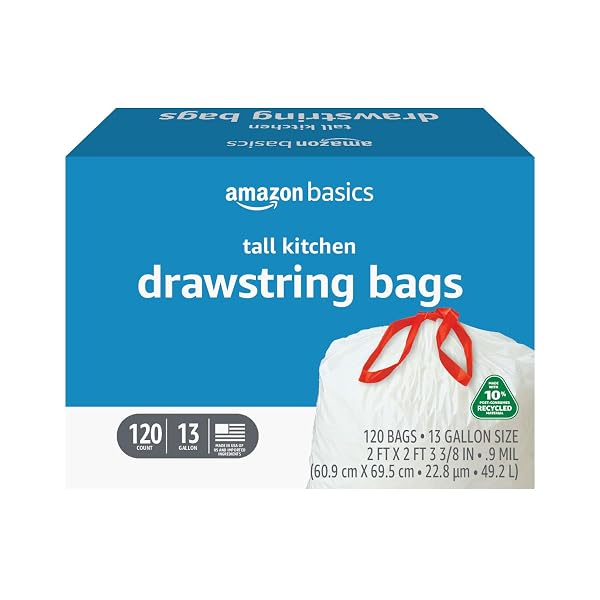 AMAZON BASICS 13 GALLON TALL KITCHEN DRAWSTRING TRASH...