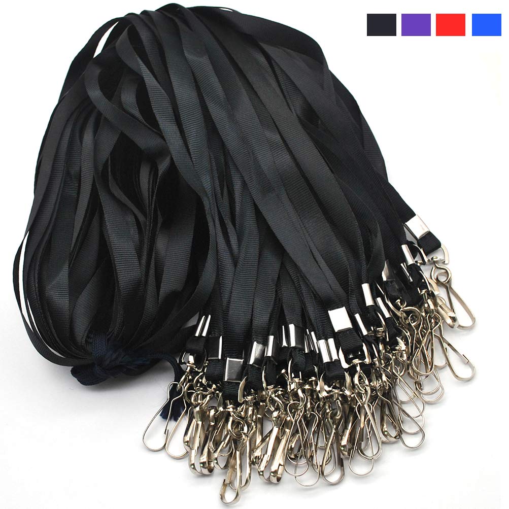 Black Lanyard Bulk Lanyards for Id Badges Flat with Badge Clip Swivel