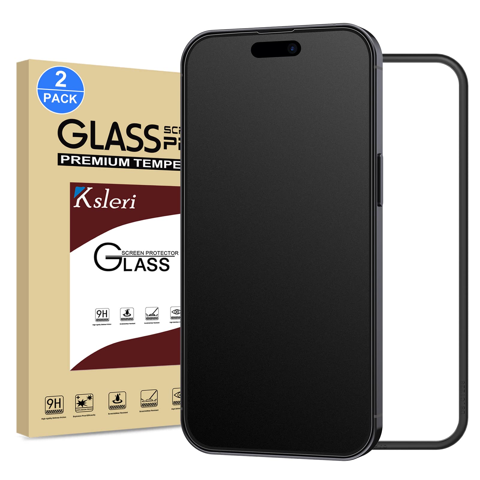 Ksleri 2 Pack Matte Glass Screen Protector for iPhone 14 Pro Max 6.7-inch 2022 with Easy Installation Frame, Anti-Glare Anti-Fingerprint, No Dazzling, 9H Tempered Glass Film, Dynamic Island Compatible