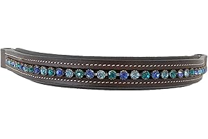 Equitem Leather English Bridle Padded Browband with Blue, Teal and Lt Blue Crystals