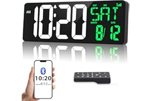 XFLYEE 17 Inch Digital Wall Clock Large Display Bluetooth Sync Time, Auto-Dimming Large Digital Wall Clock with Remote, Date/Week/Temperature/DST, Plug-in Large Digital Clock for All Large Spaces Use, Gift