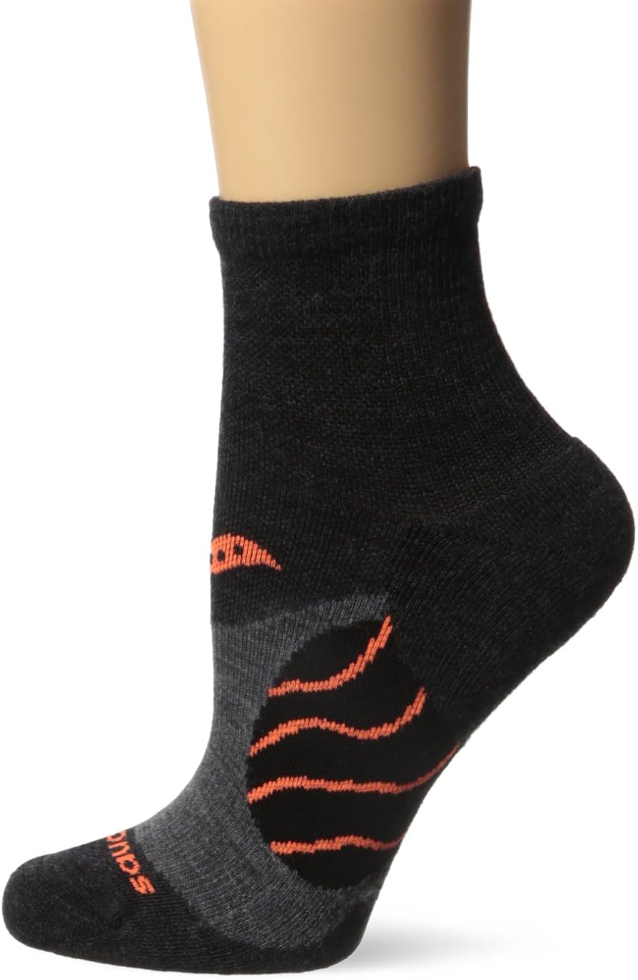 Saucony Men's Kinvara Micron Merino Wool Quarter Socks, Charcoal, 46