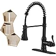 BATHLAVISH Black Kitchen Faucet Pull Down Sprayer Commercial Single Hole Deck Mounted with 10 Inch Deck Plate Matte Black Bar Sink Faucet 3 Mode Outlet Mixer Hot and Cold Solid Brass