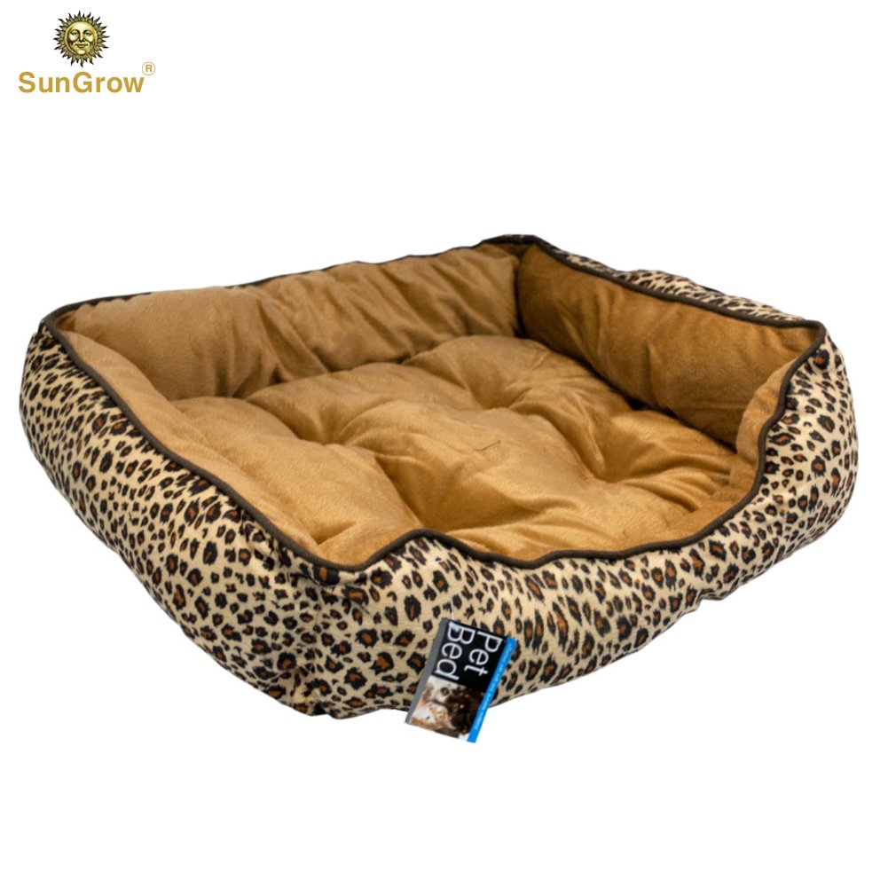 Cozy and Attractive Leopard Print Pet Bed by SunGrow - Easy to Clean Plush Luxury Lounge Bed - Conveniently sized at 20”x19”x5” to provide Comfort and Security to Small or Medium Sized Cats and Dogs