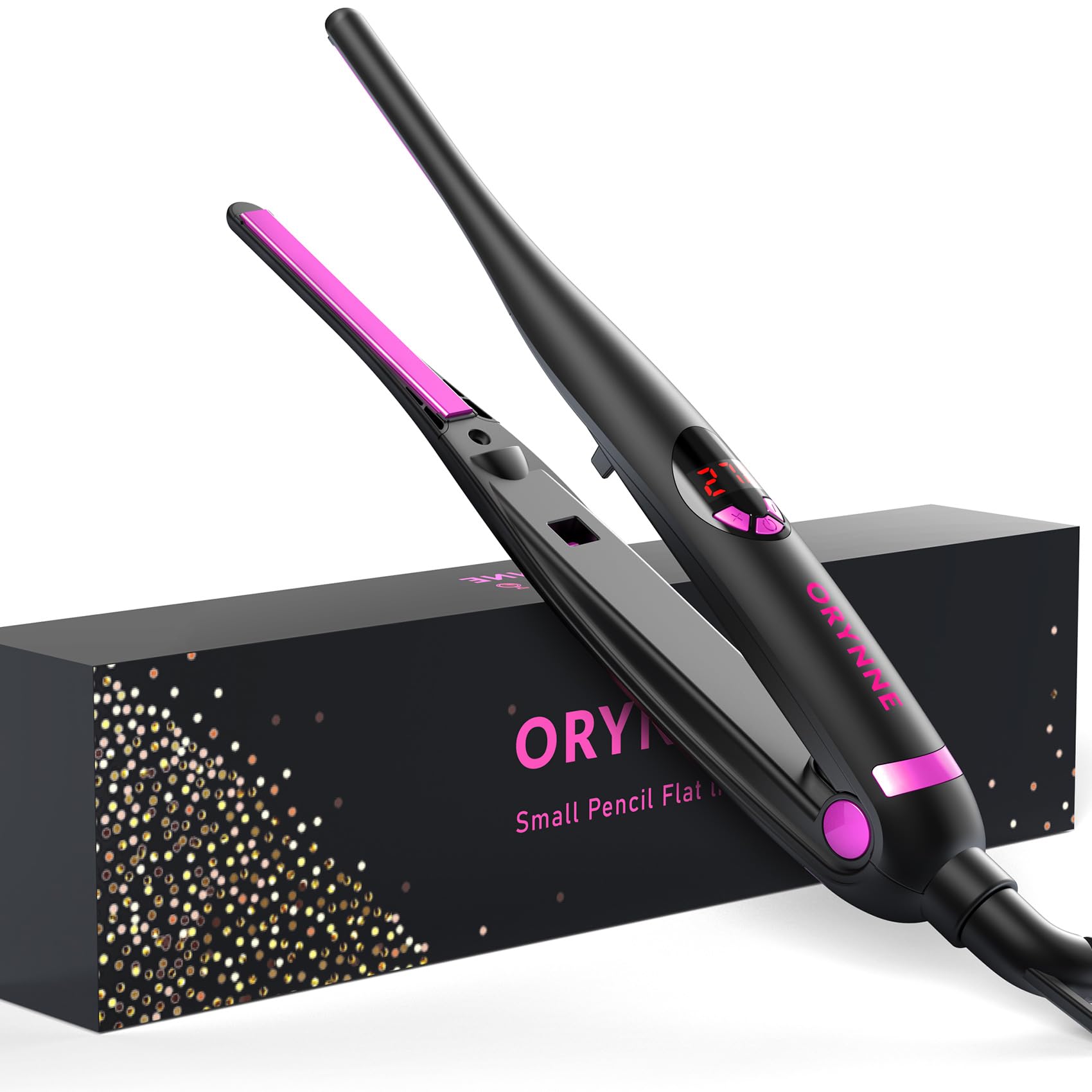 Photo 1 of ORYNNE Small Flat Irons for Short Hair, 5s Ultra Fast Heat Up Pencil Flat Iron, Negative Ions Mini Flat Iron for Edges, 3/10'' Travel Mini Hair Straightener with Digital Temp Control, Easy to Use