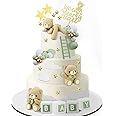 Yinder Bear Cake Toppers Mini Bear Cake Decorations Cake Toppers Gold White Pearl Ball for Birthday Party Decorations(Green, Brown,Cute Style)