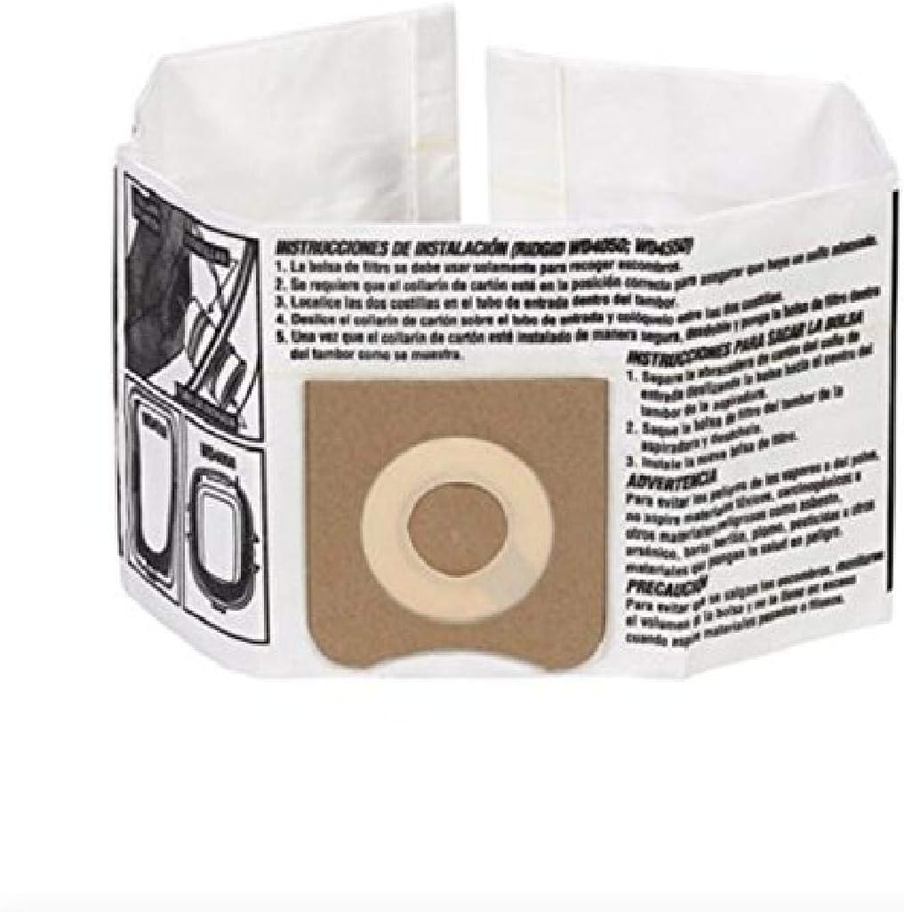 RIDGID 23738 VF3501 Wet Dry Vac High-Efficiency Dust Bags, Wet Dry Vacuum Filter Bags, Two Dust Collection Bags per Package - Replacement Furnace Filters - 