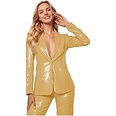 Womens Sequin 2 Piece Set Glitter Suit for Women Elegant Sparkly Blazer Pants Suit for Party Formal Prom Set
