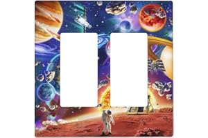 SPTVAN Space Planet Astronaut 2 Gang Rocker Light Switch Cover Double Decora Wall Plate Decorative Electrical GFCI Switchplate Outlet Covers Faceplate for Boys Kids Bedroom Nursery House Living Room Decor
