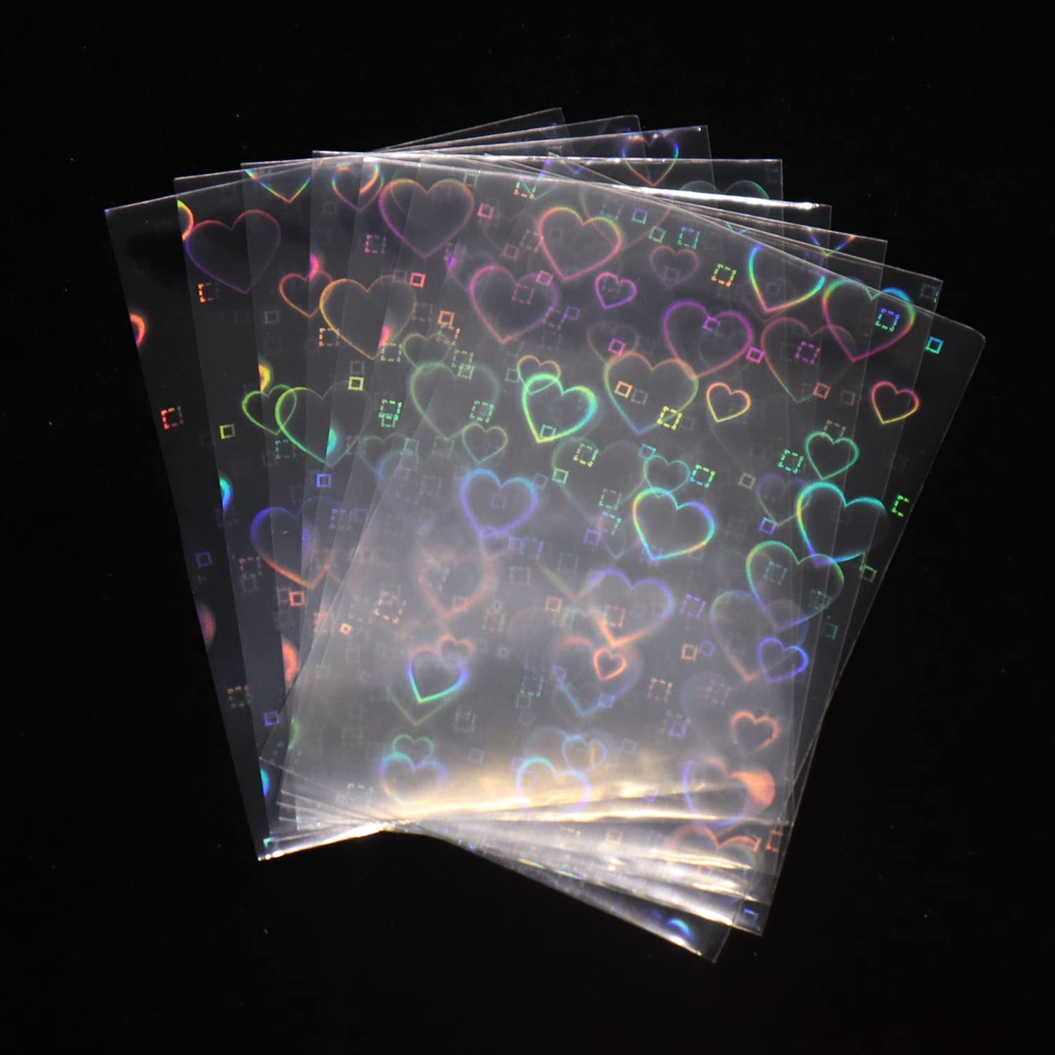 Photo 1 of 100pcs/Lot Love Heart-Shape Laser Flashing Card Sleeves Trading Cards Film Magic Kpop Card Protector Holographic Foil Protective Cover (top Loading 61x88mm 2 Sides foil)