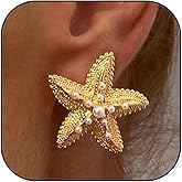 Gold Starfish Earrings for Women Pearl Starfish Earrings Summer Ocean Statement Stud Earrings Trendy Jewelry Gifts for Women