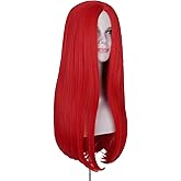 Yan Dream Women Long Straight Bright Red Wig Middle Part Halloween Costume Party Wigs
