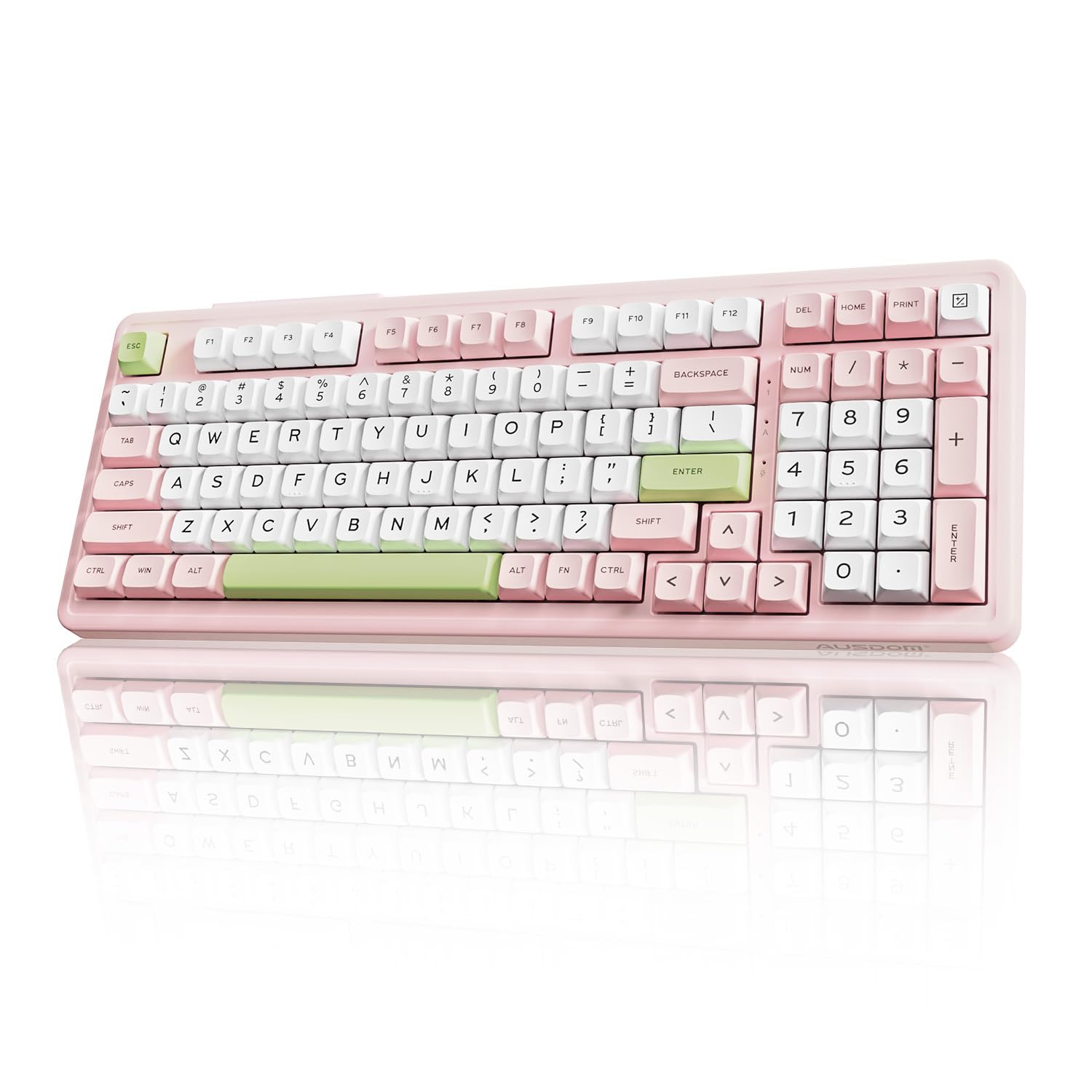 AUSDOM Silent Wireless Bluetooth Mechanical Keyboard, BT5.3/Type-C/2.4G Hot Swappable Gaming Keyboards with Quiet Switch, RGB Backlit, Numpad, Cute Pink Creamy Keyboard for Mac/Win/Office, 98 Keys