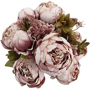 Duovlo Fake Flowers Vintage Artificial Peony Silk Flowers Wedding Home Decoration,Pack of 1 (Sweetened Bean) ...