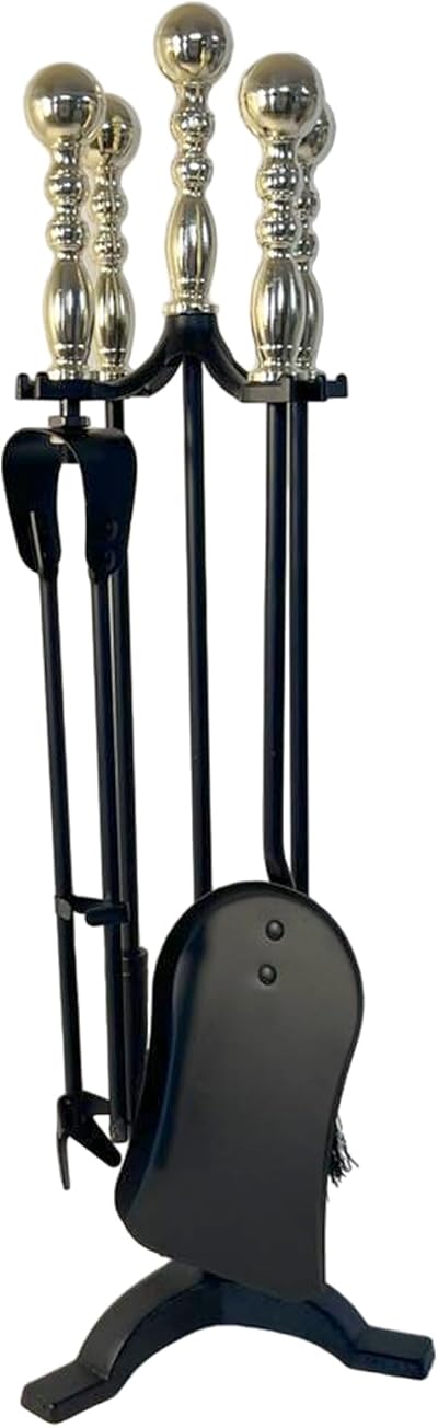 Thorness 5-Piece Fireside Companion Set Black Brass Handle 61cm Wood Burner