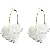 Solighter Colorful Flower Earrings for Women Bohemian Lightweight Fabric Chiffon Floral Rose Flower Hoop Earrings Vacation Wedding