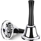 2 Pack Hand Bell, Silver Steel Bell, Ringing Bell with Handle, Dinner Bells for Inside Classroom Bell, for Food Line, Alarm, Jingles, Ringing (Silver)