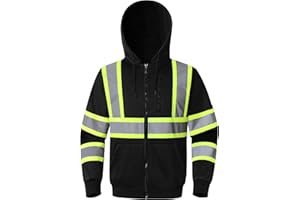 Kazsaifo Hi Vis Safety Sweatshirts Hoodies Jacket for Men Women High Visibility Lightweight Zippered Hooded Fleece Sweatshirt Hi Viz Reflective Zipper Workwear Hoodies Men with Pockets(KZV-Black-3XL)