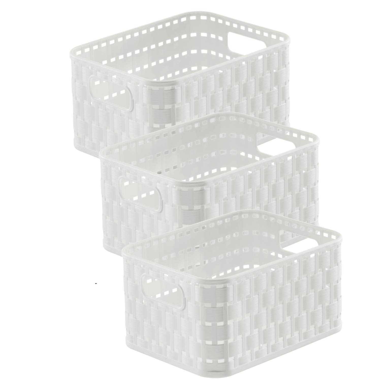 Rotho Country Set of 3 Storage Baskets 2 Litre, Plastic (PP) BPA-free, White, 3 x A6/2 Litre (18.3 x 13.7 x 9.8 cm)