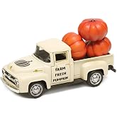 NEWLIGHTURE Fall Pumpkin Truck Decor Mini Metal Farm Truck with 3 Pumpkins | 4.8 in Metal Truck with 3 Pumpkins for Fall Tray Decor, Shelves, Mantels, Tables, and Farmhouse Fall Decor