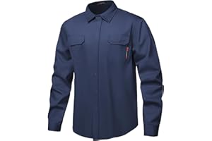 DPSAFETY FR Shirt 7oz Fire Resistant Shirts Men's,CAT2 Welding Shirt 100% Cotton Flame Resistant Shirts Navy (X-Large)