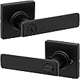 Kwikset Breton Entry Door Handle with Lock and Key, Secure Keyed Reversible Lever Exterior, For Front Entrance and Bedrooms, Matte Black , Pick Resistant Smartkey Rekey Security and Microban