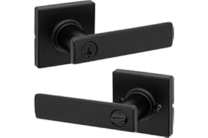 Kwikset Breton Entry Door Handle with Lock and Key, Secure Keyed Reversible Lever Exterior, For Front Entrance and Bedrooms, Matte Black , Pick Resistant Smartkey Rekey Security and Microban