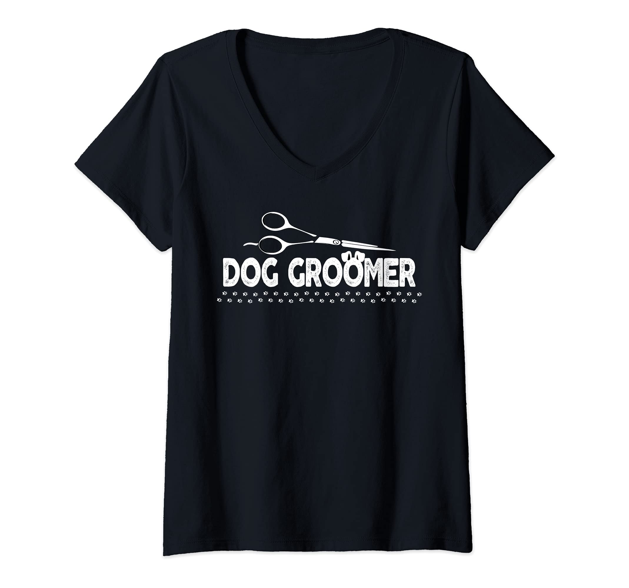 Womens Dog Groomer - Grooming Stylist - Dog Grooming Scissors Lover V-Neck T-Shirt