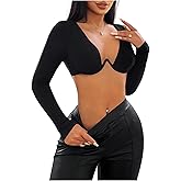 SHENHE Women's Deep V Neck Long Sleeve Plunge Crop Top Underwire Push Up Sexy Micro Crop Top
