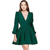AOSUYOU Deep V Womens Mini Dress Sexy Long Sleeve Dress for Women A-line High Waisted Casual