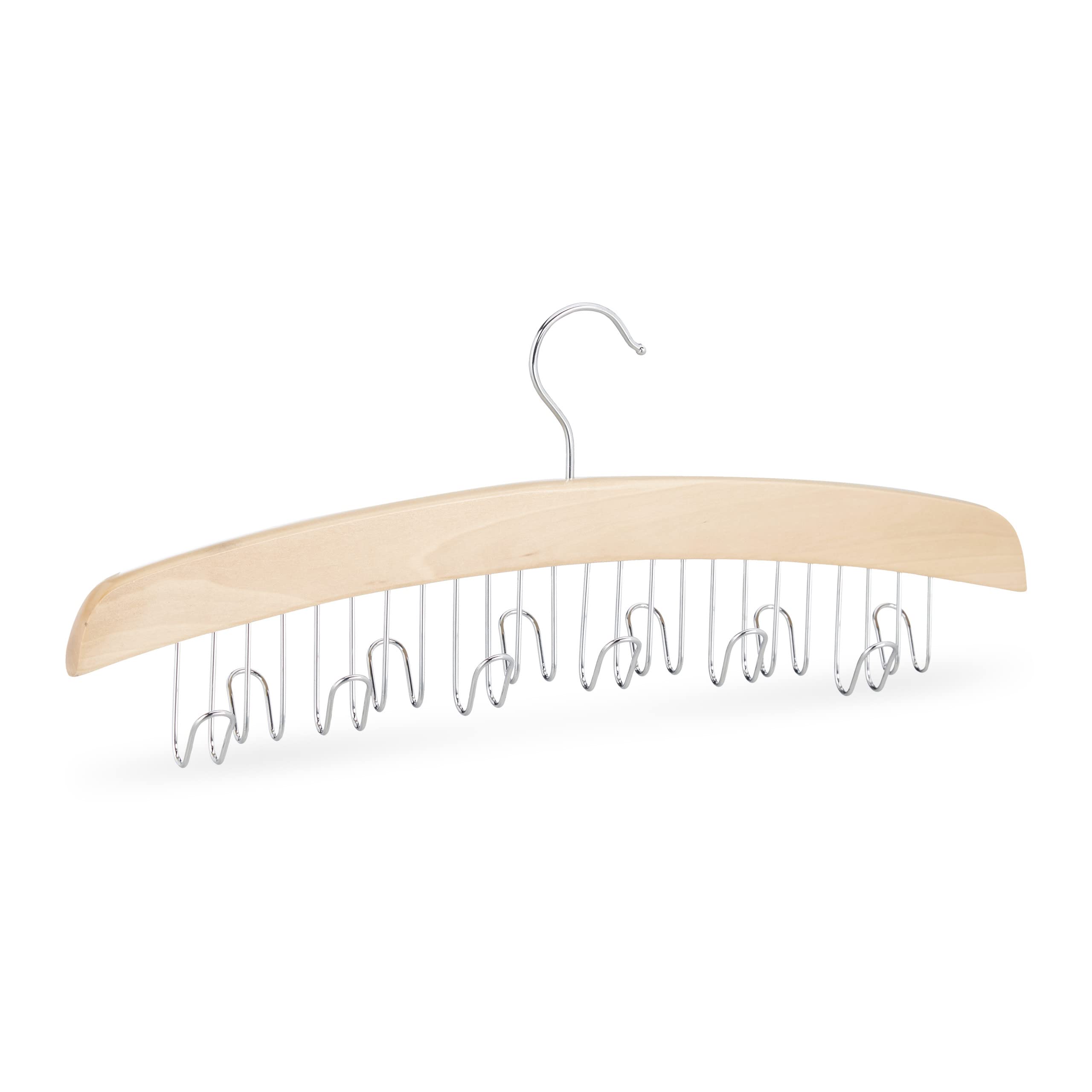 Relaxdays Tie Rack for The Closet, Hanger for 12 Belts, Accessory Holder, Lotus Wood, HWD: 17x43x5 cm, Natural/Silver, Pack of 1