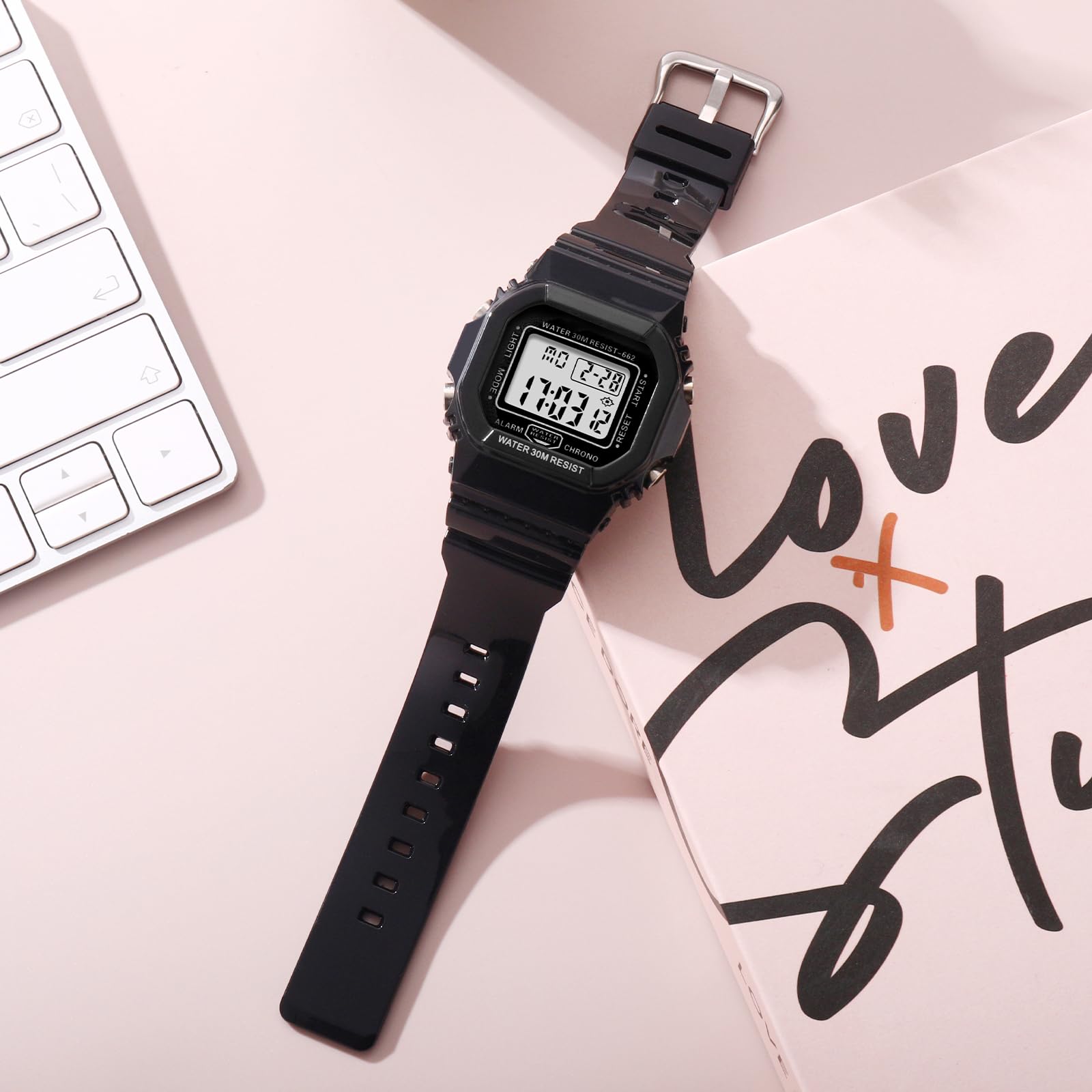 Women Digital Watch Sport Resistant Outdoor Waterproof Electronic Watch with Alarm, Stopwatch, Luminous Night Light Men Military (662 Black Black)