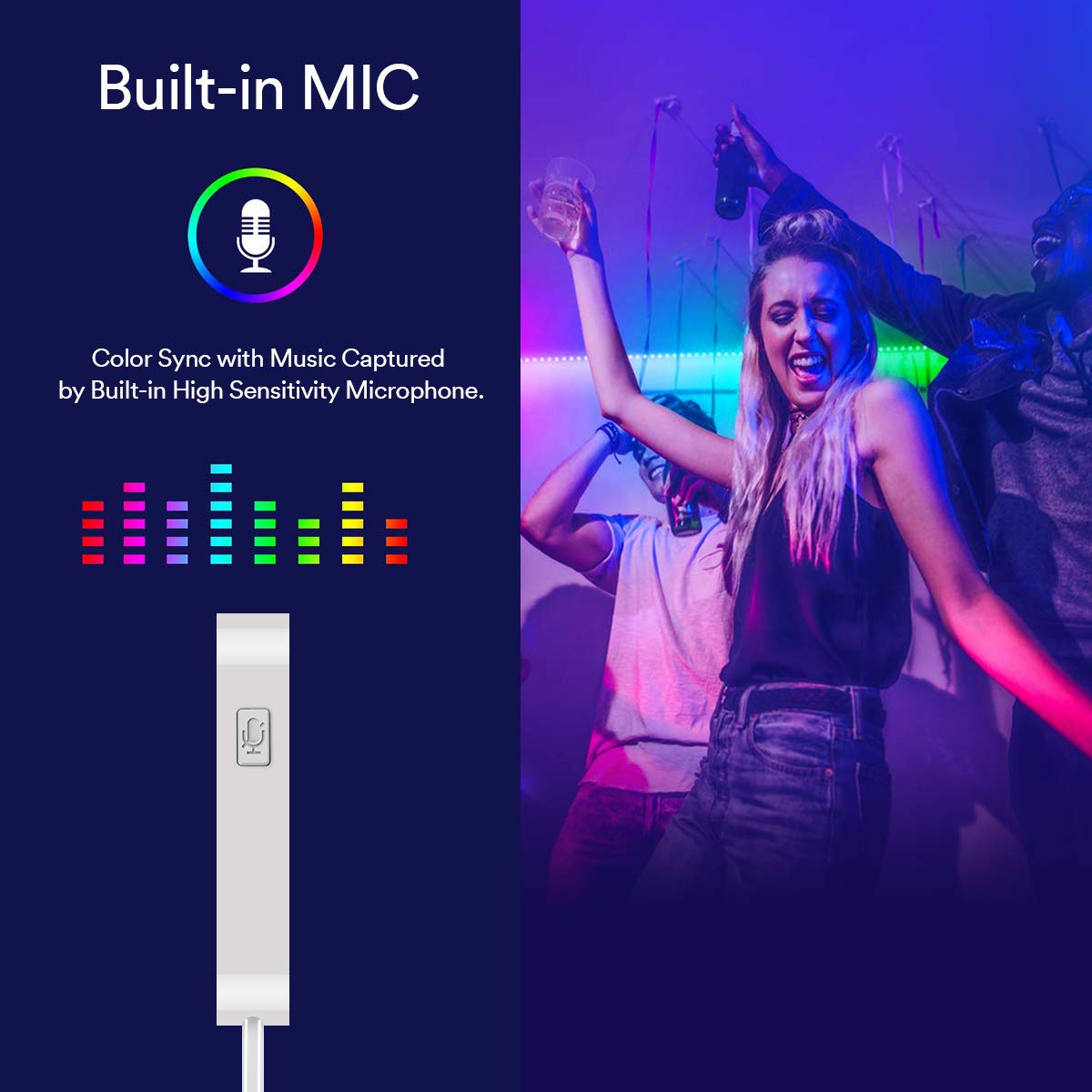 Lumary LED Light Strip, 6.56FT 5V USB Powered Music Sync Color Changing Strip Lighting with 16 Million Colors and Portable Controller, Perfect Decoration for TV, Bedroom, Car, Party, and Camping