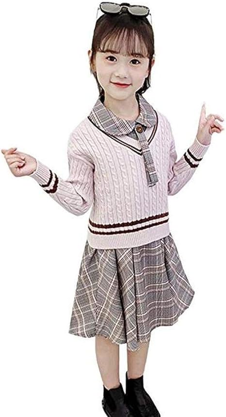 Amazon ミートン ガールズ ワンピース 冬 子供 キッズ服 2点セット セーター ワンピース フォーマルワンピース プリーツスカート お姫様 可愛い 通学 入学式 通園 森ガール系 ワンピース チュニック 通販